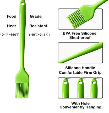 Green Silicone Pastry Basting Brush - Food Grade BPA Free, Heat Resistant Up to 660°F/315°C, Dishwasher Safe Cooking Brush for Baking, BBQ, Grilling, Sauce,Butter,Cake & Bread