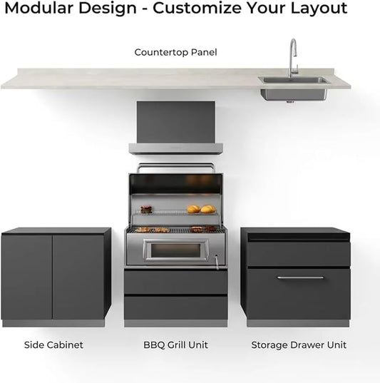 Prefab Outdoor Kitchen Pod – Stainless Steel BBQ Grill Cabinet, Modular Weatherproof Garden & Patio Cooking Station, Modern Barbecue Solution for All Seasons