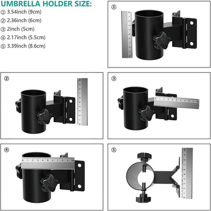 Stainless Steel Deck Umbrella Mount,Heavy Duty Patio Umbrella Holder for Deck Railing (Fit Max OD 2 Inch),Can Be Installed at Right Angles or Flat Surfaces,Black