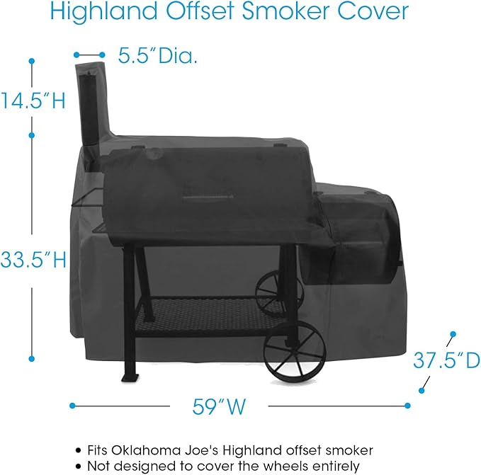 Unicook Heavy Duty Waterproof Grill Cover, Compatible with Oklahoma Joe's Highland, Horizontal and More Smokers, Charcoal Offset Smoker Cover, Fade and UV Resistant Material, Black