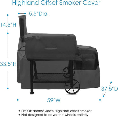 Unicook Heavy Duty Waterproof Grill Cover, Compatible with Oklahoma Joe's Highland, Horizontal and More Smokers, Charcoal Offset Smoker Cover, Fade and UV Resistant Material, Black