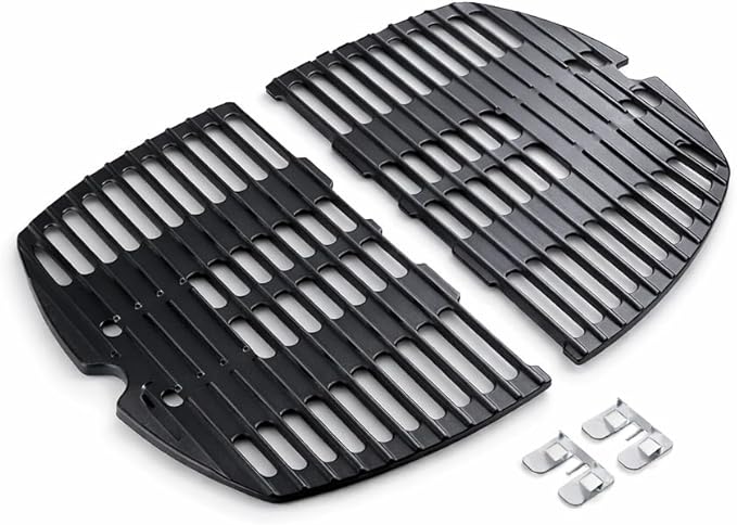 7644 Cast Iron Cooking Grates for Weber Q100/Q1000/Q120/Q1200/Q1400, 17 x 12.7 in Replacement Grill Grates for 516001, 516002, Baby Q Gas Grill, 2-Pack