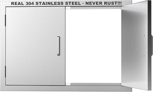 Outdoor Kitchen Door 30" W x 21" H-304 Stainless Steel Never Rust Cabinet Door-Double Layer-BBQ Access Doors-Weatherproof GrillDoor-Flush Mount BBQ Island Doors-MetalDoor for Outdoor Indoor Kitchen
