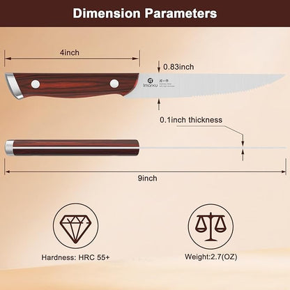 imarku Steak Knives Set of 6, 9-Inch Serrated Steak Knife Set, Japanese High Carbon Stainless Steel, Razor-Sharp Blades with Gift Box