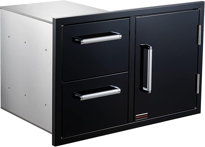 WHISTLER Stainless Steel Single Access Door & Double Drawer Combo with Handles for Outdoor Kitchen BBQ Island,33×22×22 Inches,Black