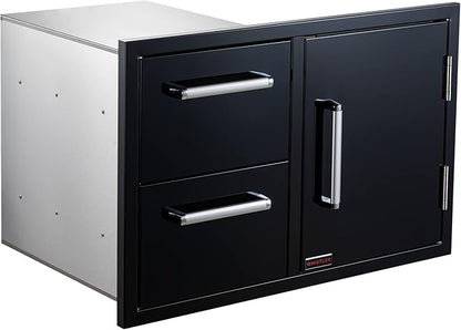 WHISTLER Stainless Steel Single Access Door & Double Drawer Combo with Handles for Outdoor Kitchen BBQ Island,33×22×22 Inches,Black