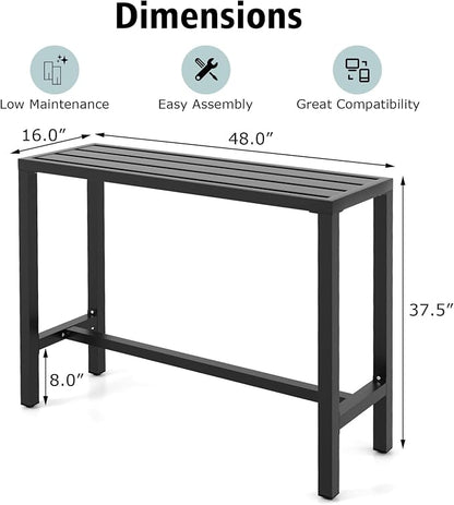 COSTWAY Outdoor Bar Table 48-inch Wide, Narrow Counter Height Dining Table with Waterproof Top and Heavy-Duty Metal Frame, Rectangular Pub Table for Hot Tub Garden Patio Backyard Poolside, Black | with Waterproof Top and Heavy-Duty Metal Frame, Rectang...