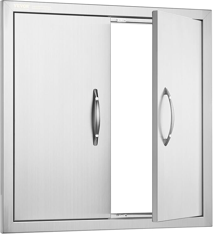 VEVOR BBQ Access Door 24W x 24H Inch, Grill Door Double Door Brushed Stainless Steel, Outdoor Kitchen Doors for BBQ Island Grilling Station