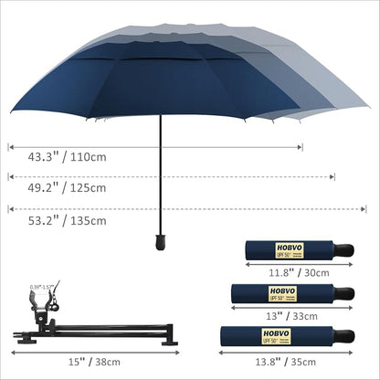 HOBVO UPF 50+ Golf Umbrella with Adjustable Universal Clamp, Portable Umbrellas for Rain, Manual Open & Close, for Beach Chair, Golf Cart, Stroller, Bleacher, Patio