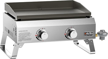 ONLYFIRE GRILLS Tabletop Gas Griddle 2 Burners, Propane Gas Stove, GS319 | Portable Flat Top Griddle for 1lb/20lb Propane, Outdoor Cooking Patio BBQ Camping Tailgating RV, Stainless Steel 16000BTU