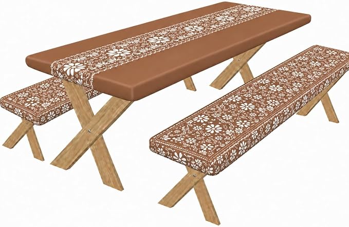 Cinrobiy 3PCS Picnic Table Cover Set with Bench Covers Fitted Waterproof Outdoor Tablecloth Mexican Fiesta Cinco De Mayo Party Camping Picnic Table Decoration Set 72 x 30 Inch