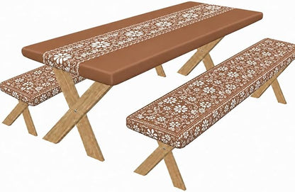 Cinrobiy 3PCS Picnic Table Cover Set with Bench Covers Fitted Waterproof Outdoor Tablecloth Mexican Fiesta Cinco De Mayo Party Camping Picnic Table Decoration Set 72 x 30 Inch