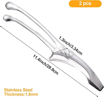 2 Pieces Stainless Steel Grill Tongs for Korean and Japanese BBQ Clean & Convenient Use,Non-Slip Serrated Tips,Ideal for Cooking Self-Standing Tongs for Salad,Grill,Camping,Buffet,Oven (11.4inch)