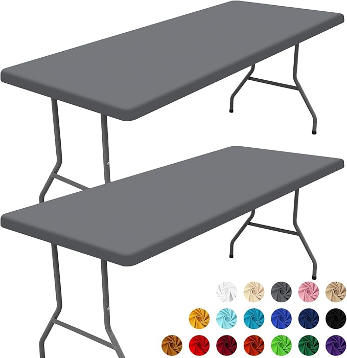 Moosfor 2 Pack Rectangle Spandex Fitted Table Cloth, 6FT Elastic Tablecloth | Washable Picnic Table Cover, Stretch Waterproof Table cloths for Party, Patio, Dining, Kitchen, 30" x 72", Grey
