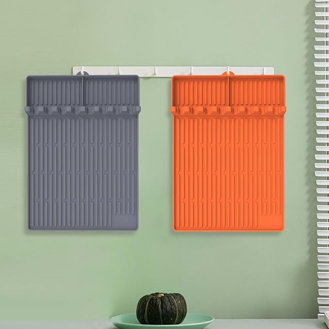 3 in 1 Grill Side Shelf Mat,Silicone Large Non-slip Grill Tool Mat for Blackstone,Utensil Rest with Drip Pad for Flat Top Grill Accessories, Outdoor Grill Utensils Holder for BBQ,Gray