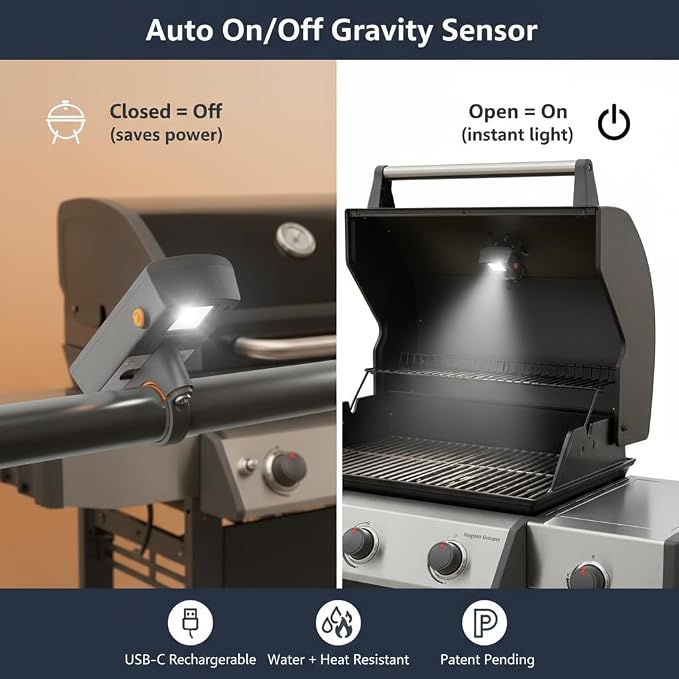 Yukon Glory Rechargeable LED Grill Handle Light, Fits Most Grills | Bright, water and heat resistant. Fits most outdoor grills. Rechargeable, patent pending.