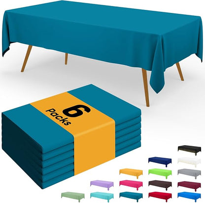 Smiry Disposable Table Cloth - 6 Pack, 54 x 78 Inch Waterproof Rectangle Tablecloths for Parties, Decorative Plastic Table Cover, Leakproof & Sturdy, Aqua