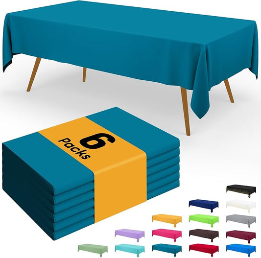 Smiry Disposable Table Cloth - 6 Pack, 54 x 108 Inch Waterproof Rectangle Tablecloths for Parties, Decorative Plastic Table Cover, Leakproof & Sturdy, Aqua