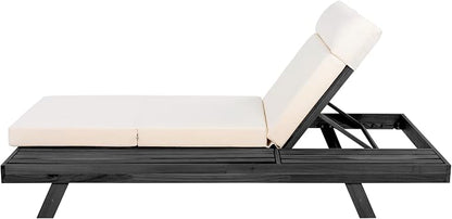 Christopher Knight Home Dami Patio Chaise Lounge Chair Outdoor with 4'' Foldable Cushion, Acacia Wood Poolside Sun Lounger, Space Available On One Side, Adjustable Backrest Pool Lounger, Black + Cream