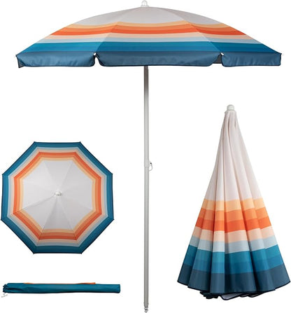 PICNIC TIME 5.5 Ft Portable Beach Umbrella, Lightweight UV Protection Sunshade with Tilt Pole & Carry Bag, Outdoor Canopy Umbrella for Beach, Sand, Pool, Patio, Camping, Travel, or Backyard Shade, (Phoenix Stripe)