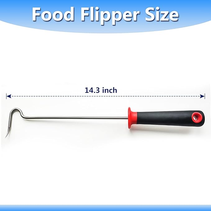 5Pcs Food Flipper Turner Hooks, Stainless Steel BBQ Turner Hooks Non-slip Handles BBQ Grill and Smoker Accessories for Grilling Ribs Steaks Chicken Sausages