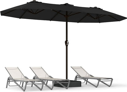 15FT Large Patio Umbrella with Base, Double Sided Rectangular Outdoor Umbrella with Sturdy Fiberglass Ribs, UPF 50+ Sun Protection, Wind-Resistant, Waterproof Fade-Resistant Fabric for Pool, Garden, Backyard, Deck(Black)