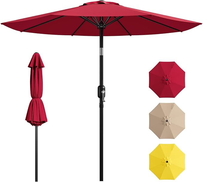 9FT Patio Umbrella,Outdoor Table Umbrella with Push Button Tilt & Crank,Pool Umbrella with Fade-Resistant Canopy, Heavy-Duty Steel Frame, Vented Top, for Deck, Backyard & Market