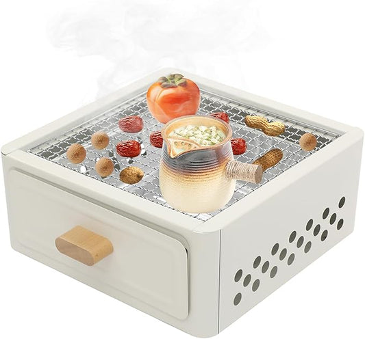 Charcoal BBQ Grill Tabletop, Square Stainless Steel Barbecue Grill with Foldable Stove Legs, Barbecue Stove for Outdoor Camping Picnic Patio Backyard Cooking