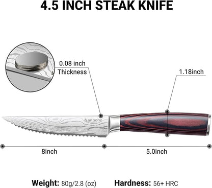 4.5 Inch Serrated Steak Knife - Ultra Sharp Serrated Knife Japanese High Carbon Steel Blade, Ergonomic Handle, Premium Kitchen Cutlery for Steak, BBQ & Outdoor Meals