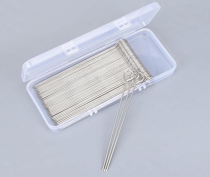 Turkey Lacers for Trussing Turkey,50pcs 6 inches Stainless Steel skewers with Plastic box for Grilling Onions,Prawns,Turkey,Air Fryer,Baking,Rolled Meat,BBQ (6inch Lacers 50p)