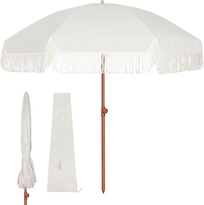 Blissun 6.5ft Patio Umbrella with Push Button Tilt & Height Adjustable, UV50+ Sun Protection with Sturdy Fiberglass Ribs & Iron Pole, Market Umbrella for Outdoor Table Garden Backyard Beach