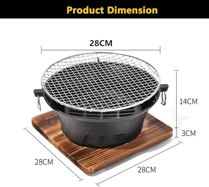 AIZYR BBQ Charcoal Grill, Portable Household Charcoal Barbecue Grill Tabletop Charcoal Stove Camping Grill for Party Outdoor Picnics Hiking,28cm