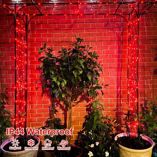 QITONG 2 Pack Halloween Solar Fairy Lights, Each 66ft 200 LED Red String Light Outdoor Waterproof, 8 Modes Silver Wire Christmas Twinkle Mini Lights