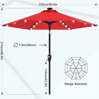 MASTERCANOPY 7.5FT 6Ribs Patio Umbrella with 32 Solar LED Lights, Outdoor Market Umbrella with Tilt & Crank, UV Protection & Fade Resistant Fabric, Easy Set-Up for Garden, Deck, Pool (Red)