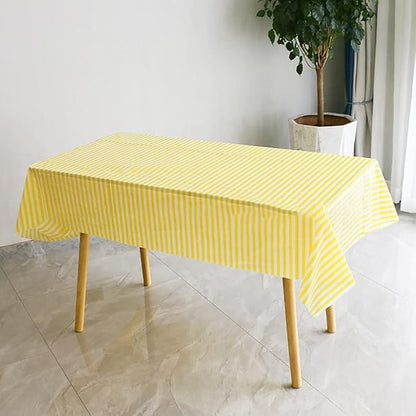 Vpang 2 Pcs Striped Plastic Print Tablecloths Disposable Table Cover Thickened Rectangle Tablecover, Kitchen Picnic Wedding Birthday Party Table Covers, 54"x108" (Yellow Stripe)