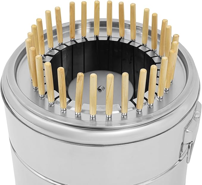 Stainless Steel Smokeless Barbecue Surround Charcoal Grill, Portable Vertical Charcoal Smoker Grill With 30 Skewers, for Picnics,Camping,Traveling, Parties, Beaches,Gardens and More