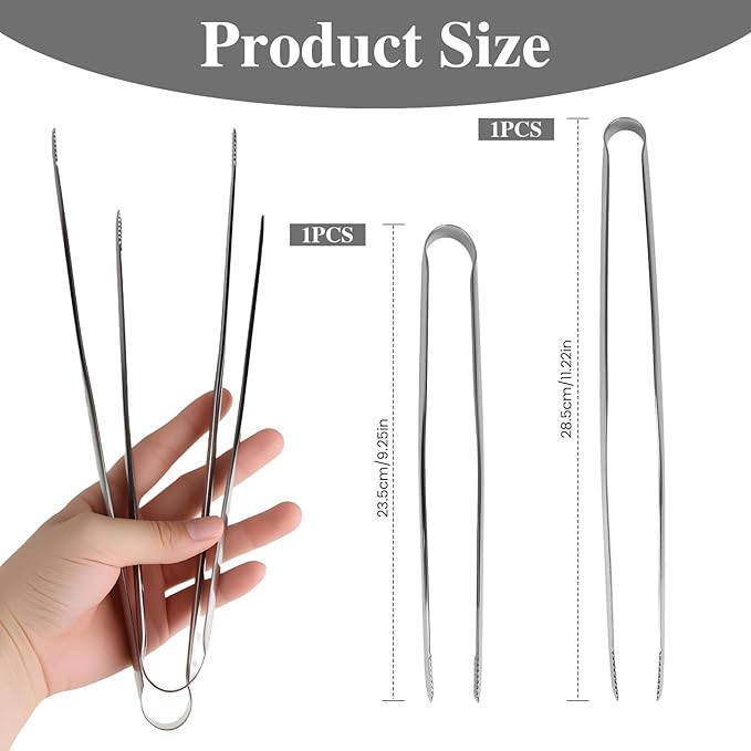 2 PCS Stainless Steel Korean BBQ Tongs 9.25&11.22 ‘’,Narrow Grill Cooking Tongs Non-Slip,Heavy Duty BBQ Heat-Resistant Kitchen Tongs for Korean Grill Camping Buffet Salad
