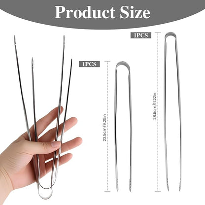 2 PCS Stainless Steel Korean BBQ Tongs 9.25&11.22 ‘’,Narrow Grill Cooking Tongs Non-Slip,Heavy Duty BBQ Heat-Resistant Kitchen Tongs for Korean Grill Camping Buffet Salad