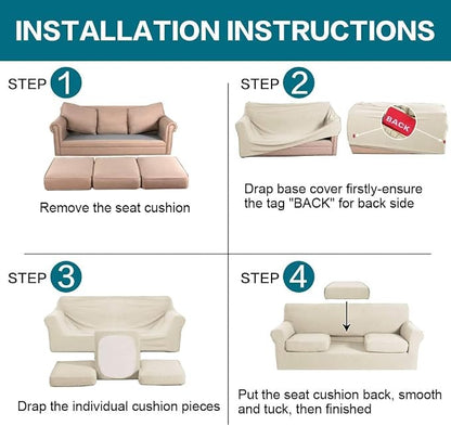 Turquoize 4 Piece Sofa Covers for 3 Cushion Couch Sofa Slipcover Soft Couch Cover for Dogs Washable Furniture Cover with 3 Individual Large Cushion Covers Feature Fabric (Large Sofa, Biscotti Beige)