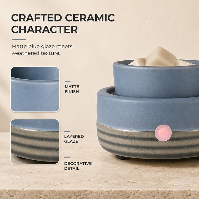 Ceramic Wax Melt Warmer,3-in-1 Electric Wax Warmer,Fragrance Wax Burner Candle Wax Warmer for Scented Wax and Home Decor, Thanksgiving Christmas Day Gifts for mom(Blue)