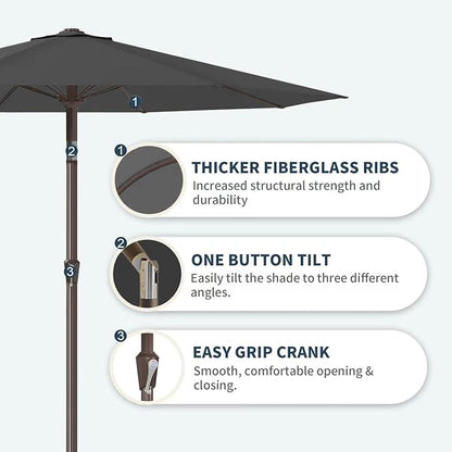 PatioKingdom 11FT Patio Umbrella,Outdoor Umbrella with Push Button Tilt and Crank,Market Table Umbrella with 8 Sturdy Fiberglass Ribs UV Protection