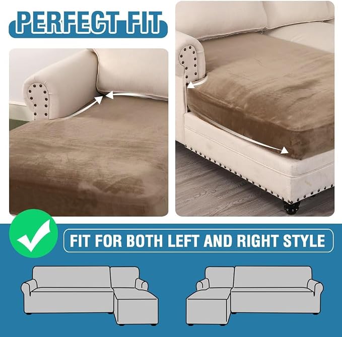 H.VERSAILTEX Velvet Stretch Individual Chaise Cover Sectional Couch Covers for L Shaped Sofa Both Left/Right Furniture Protector Seat Cushion Sofa Cover (1 Piece Chaise Cover, Camel)