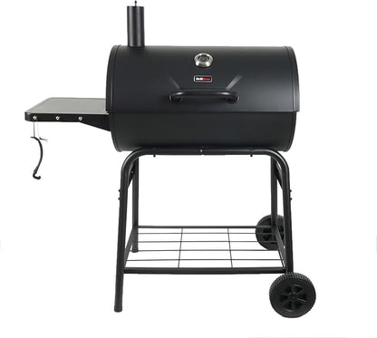 Grill Boss 30 Inch Barrel Charcoal Grill with Adjustable Grate, Large Cooking Area, Built In Temperature Gauge, and Durable Cast Iron Grates, Black