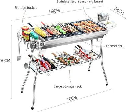 Portable BBQ Grill Stainless Steel Charcoal Barbecue Grill Folding Camping Grill Makes Juicy Lamb Shish Kebab, Shashlik, Spiedini Skewer for Outdoor Camping Grilling Picnics Cookouts Party ( Size : Ch