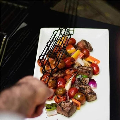 Outset Non-Stick Kabob Grill Basket, Set of 4 19.5" x 2" x 1.5" BBQ Baskets | Easily Make Kabob Skewers On The Grill | Set of 4 Durable Carbon Steel Grill Baskets With Wood Handles | Barbeque Essentials