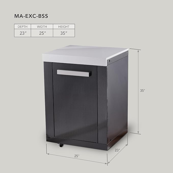 Mont Alpi 25" Stainless Steel Extra Storage Right Cabinet Module with Magnetic Door & White Granite Countertop - 2 Shelves | 805 & 400 Black Series
