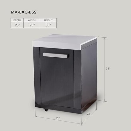 Mont Alpi 25" Stainless Steel Extra Storage Right Cabinet Module with Magnetic Door & White Granite Countertop - 2 Shelves | 805 & 400 Black Series