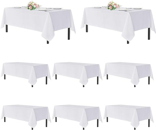 sancua White Table Cloths Rectangle, 8 Pack Tablecoths for 8 Foot Tables - Washable Polyester Fabric Table Cover for Wedding, Birthday Party, Banquet Reception, 60x120 Inch