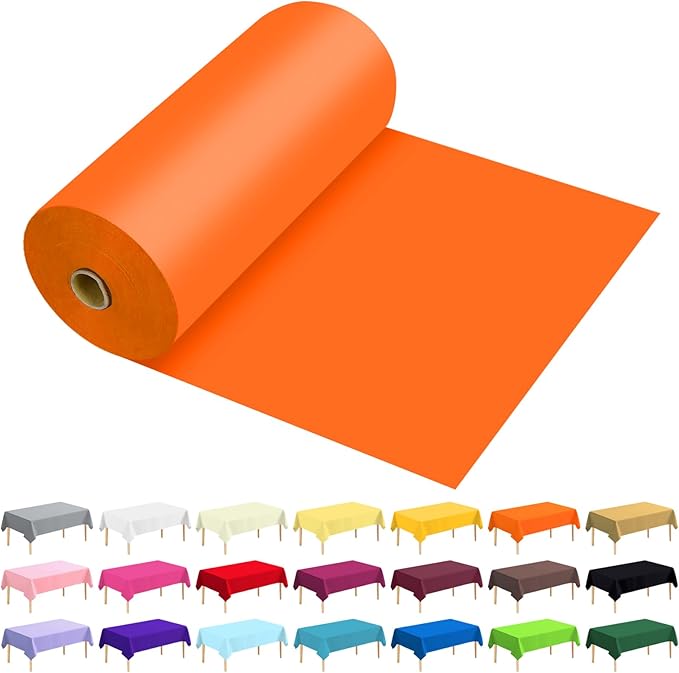 54 Inch X 300 Feet Plastic Table Cover Roll Premium Disposable Plastic Tablecloth for All Type/Shape Tables | Picnic, Party, Banquet, Birthdays, Weddings (Orange, 54 Inch X 300 Feet)