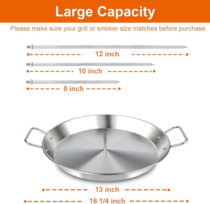 BBQ Vertical Skewer Pan Gyro Spit Shawarma Stand for oven, Al Pastor Skewer for Grill, El Pastor Hack for Tacos Al Pastor Chicken, Brazilian, Stainless Steel, with 8",10" and 12" stick